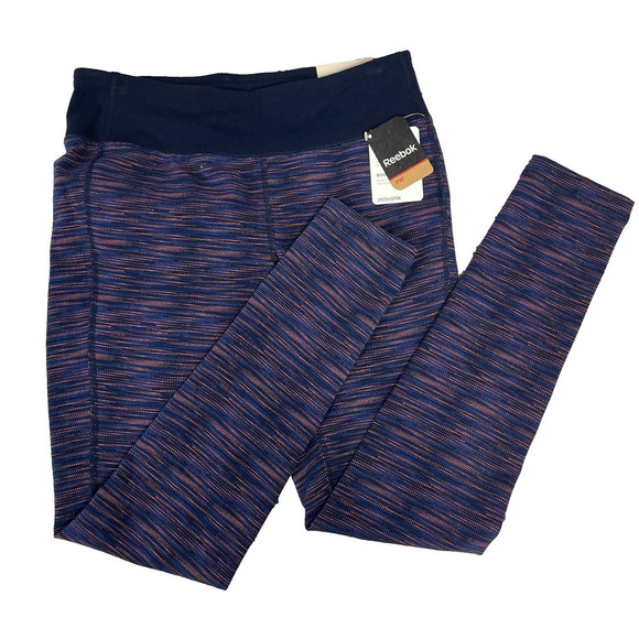 Reebok Stretch Cotton Tight Fit Yoga Fitness Pants Leggings sz Medium Blue Pink - Picture 1 of 6